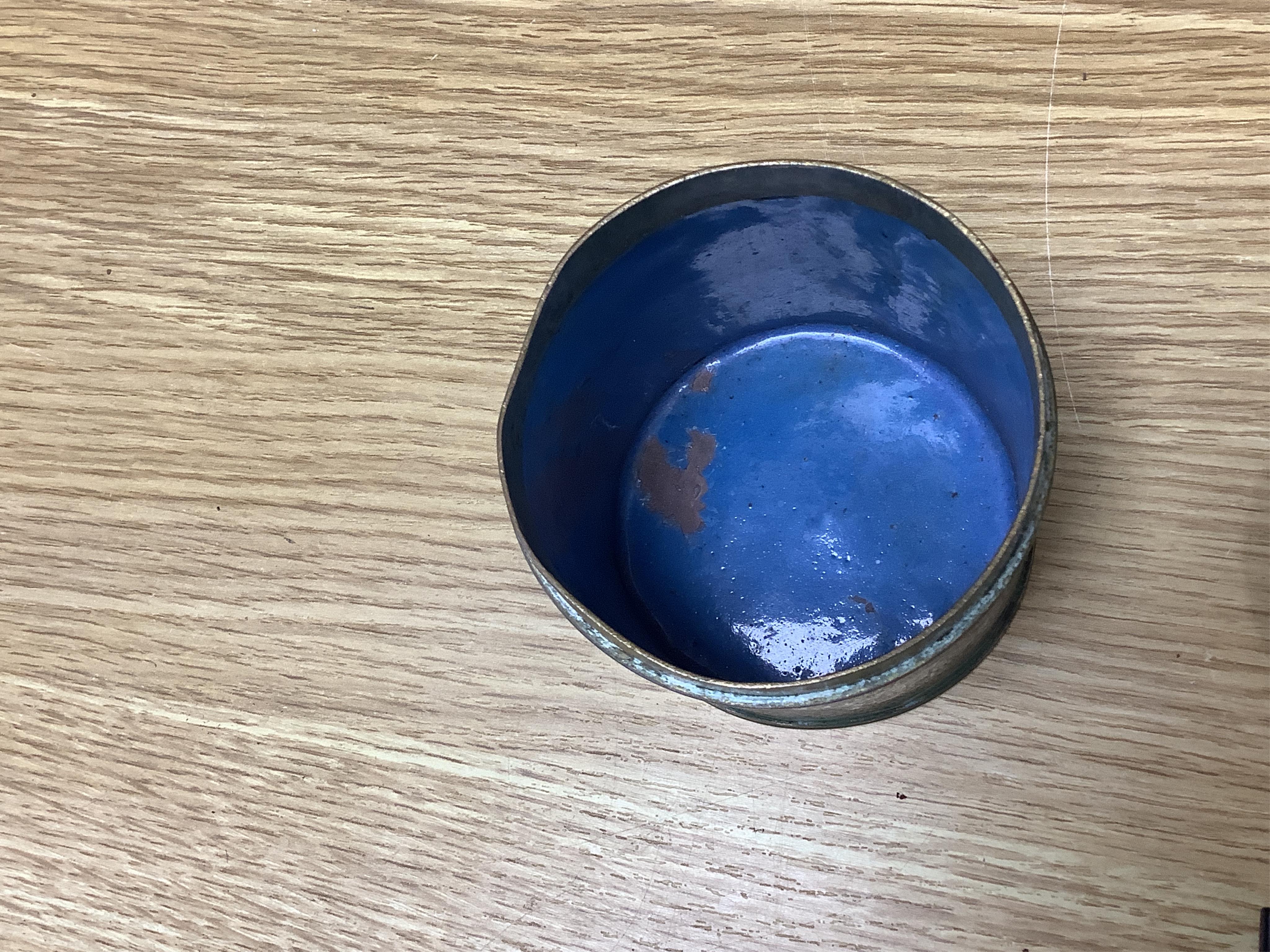 A Chinese cloisonné enamel ‘dragon’ jar and cover, a Chinese miniature four-fold table screen, two metalware tankards and a reproduction Japanese tsuba, cloisonne jar 9cm